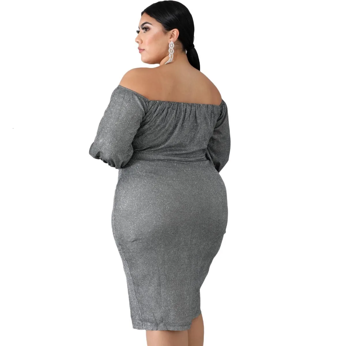 Сексуальное платье размера плюс 2xl~ 6xl с открытыми плечами, женские Клубные вечерние платья с длинным рукавом и блестками, блестящие вечерние платья Vestidos