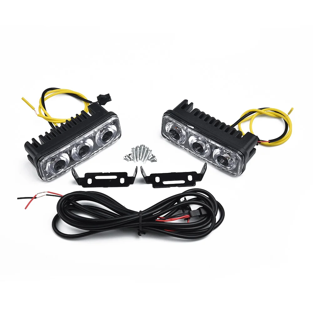 

2*Car Daytime Running Lights 3-LED White DRL Amber Turn Signal Front Fog Lamp Car Accessories Automotive Goods