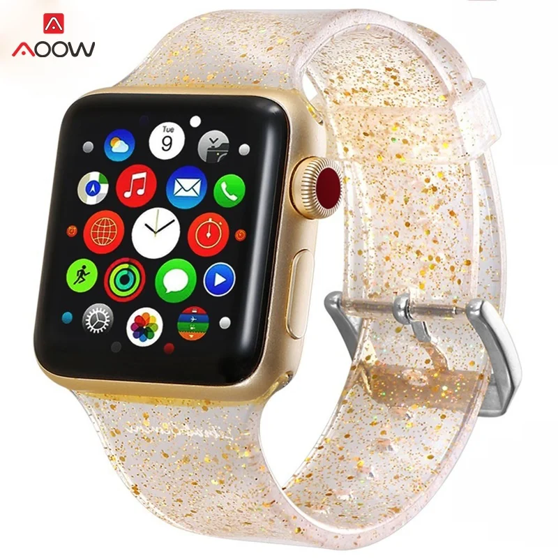 AOOW полосы для Apple Watch 38 мм 40 мм ремешок силиконовый Блестящий Модный стиль для iwatch Band 42 мм 44 мм Серия 1 2 3 4 - Цвет ремешка: Золотой