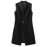 high quality womens vest jacket black long casual suit spring and autumn fashion sleeveless lady blazer elegant female