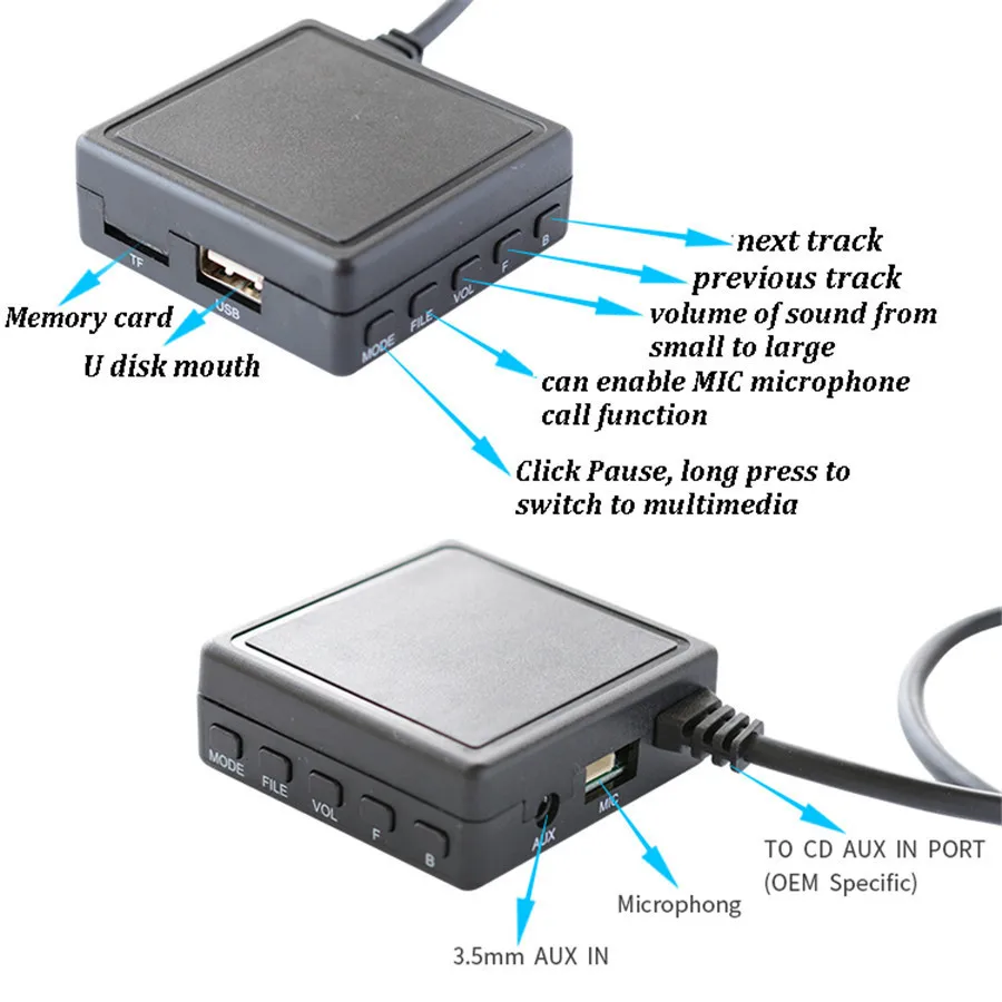 Автомобильный музыкальный адаптер 3 5 мм AUX TF USB для Mini Input iso 6pin Renault Stereo|Кабели