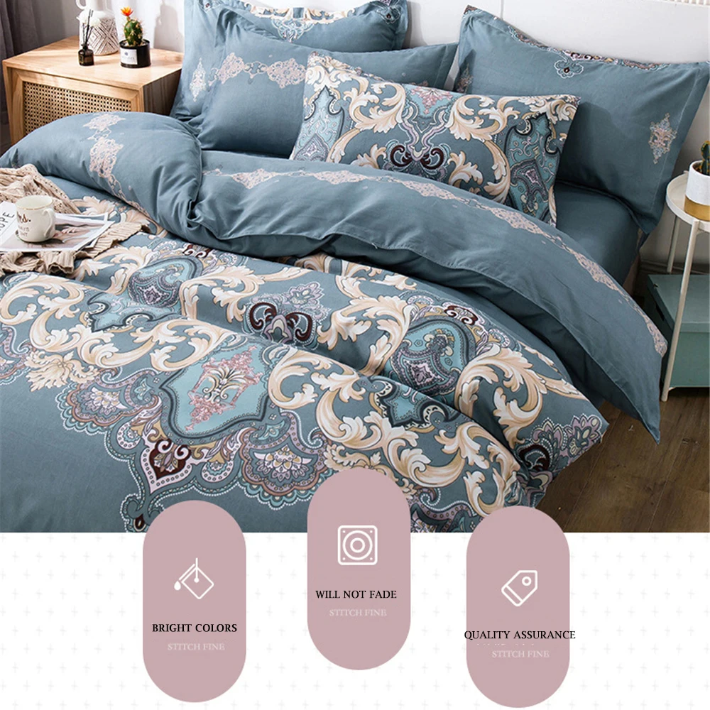 ESKIMO 4pcs European Style Bed Linens Soft Breathable Quilt Sheet Pillow Cover High Quality No Fading Bedding Set for All Season | Дом и сад