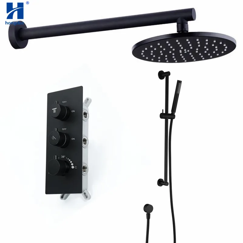 Термостатическая латунная матовая черная Скрытая дождевая Душевая система