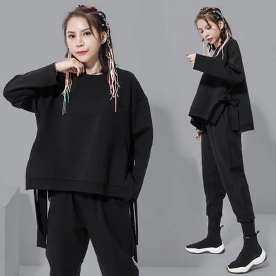 Большой размеры личности с боковыми Разделение длинным рукавом костюм женский