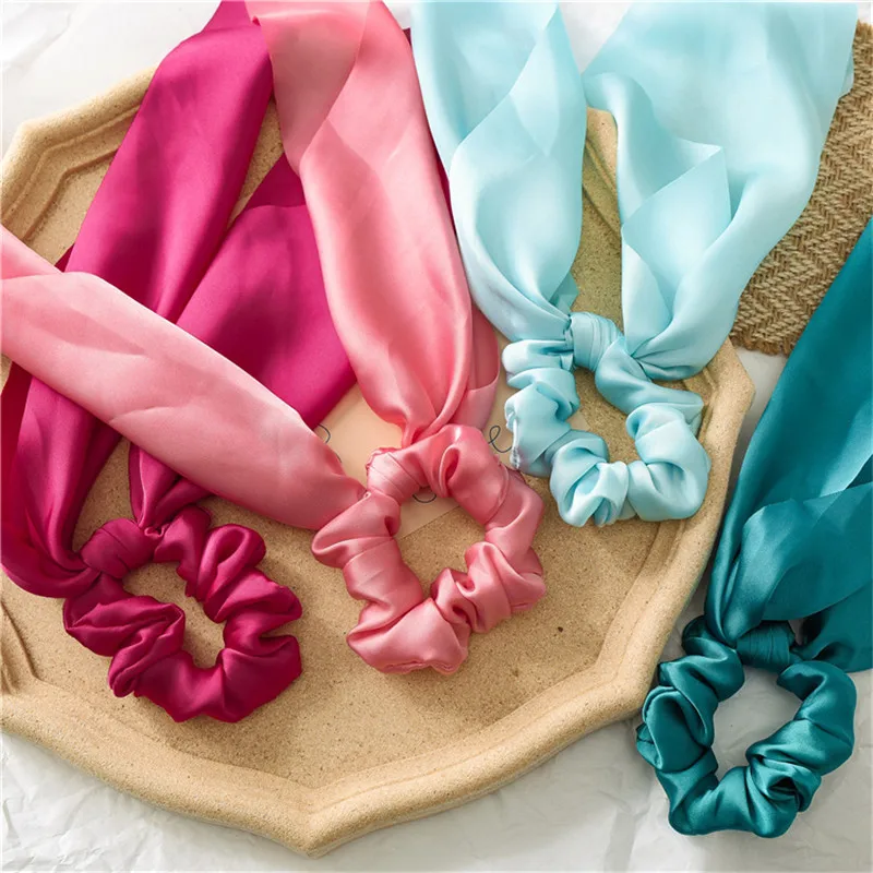 

Ponytail Holder Scarf For Women Elastic Hair Band Bowknot Scrunchie Vintage Ribbon Hairbands Ladies Hair Ties Scrunchies Opaska
