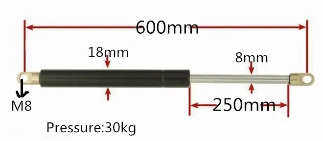 

30kg 60lb 600mm Force 25cm Long Stroke Auto Gas Spring Hood Lift Support Gas Springs in Springs 600mm Central Distance M8