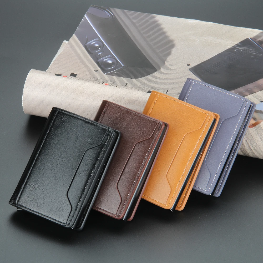 Кошелек мужской с Rfid-защитой маленький бумажник тройного сложения алюминиевый