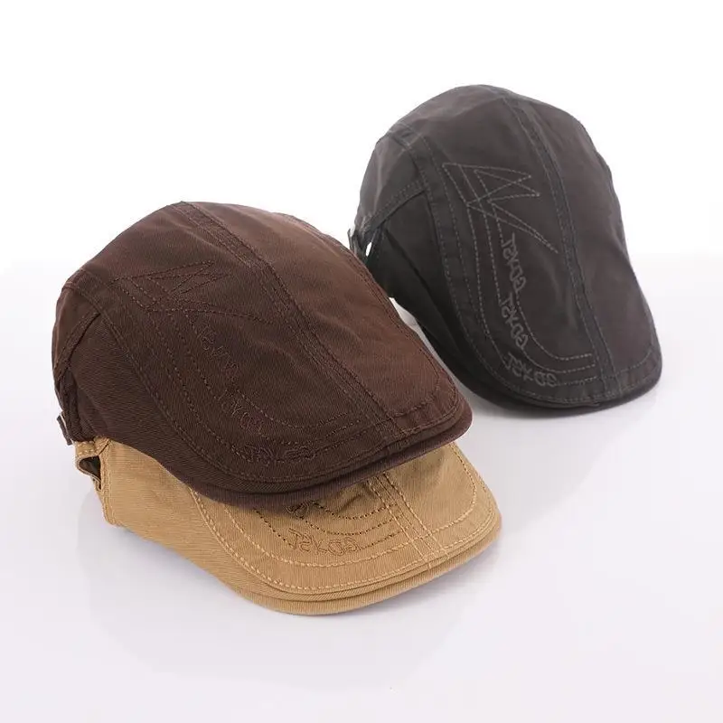 

Trendy Cool Simple Gentleman Hats Embroidery Letters Solid color Retro British Duck Tongue Adjustable Cape Cap Casual Breathable