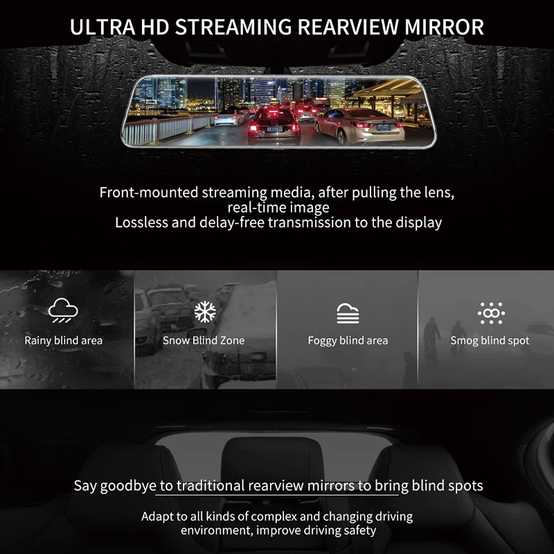 JADO вождения Регистраторы Dash Cam 12 дюймов полный Экран Ночное видение передних и