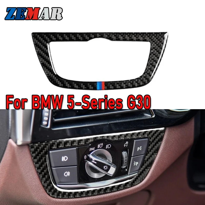 

ZEMAR Carbon Fiber Sticker Trim for BMW G30 5 Series 2018 2019 2020 Car Headlight Switch Frame Decal Interior Auto Accessories