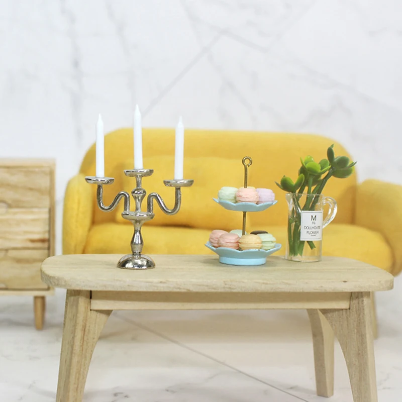 

1PC 1:12 Scale 3-arm Miniature Candlesticks Candelabra Dollhouse White Candles Furniture Toy Pretend Play Doll House Accessories