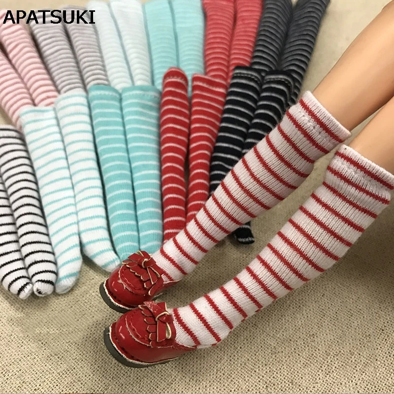 

5pairs/lot Cute Striped Stockings For Barbie Doll Middle Tube Socks For Blythe 1:6 Doll Sock For Momoko 1/6 BJD Doll Accessories