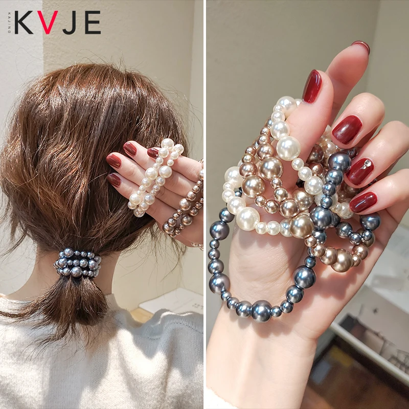 

New Women Girls Elegant Colorful All Pearls Elastic Hair Bands Sweet Hair Ornament Headband Scrunchie Fashion Hair Accessories