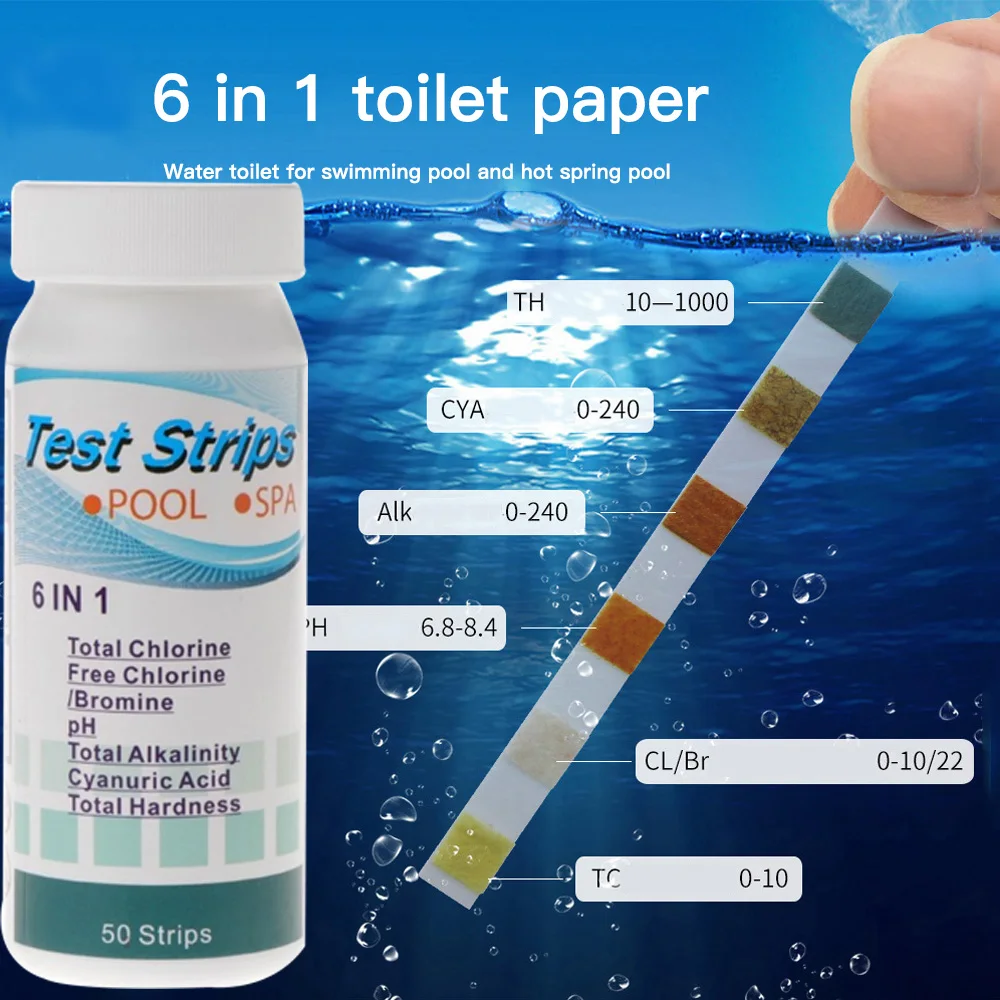 6-In-1 Multifunction Swimming Pool Test Paper Residual Chlorine PH Value Alkalinity Hardness Strip Tool | Инструменты