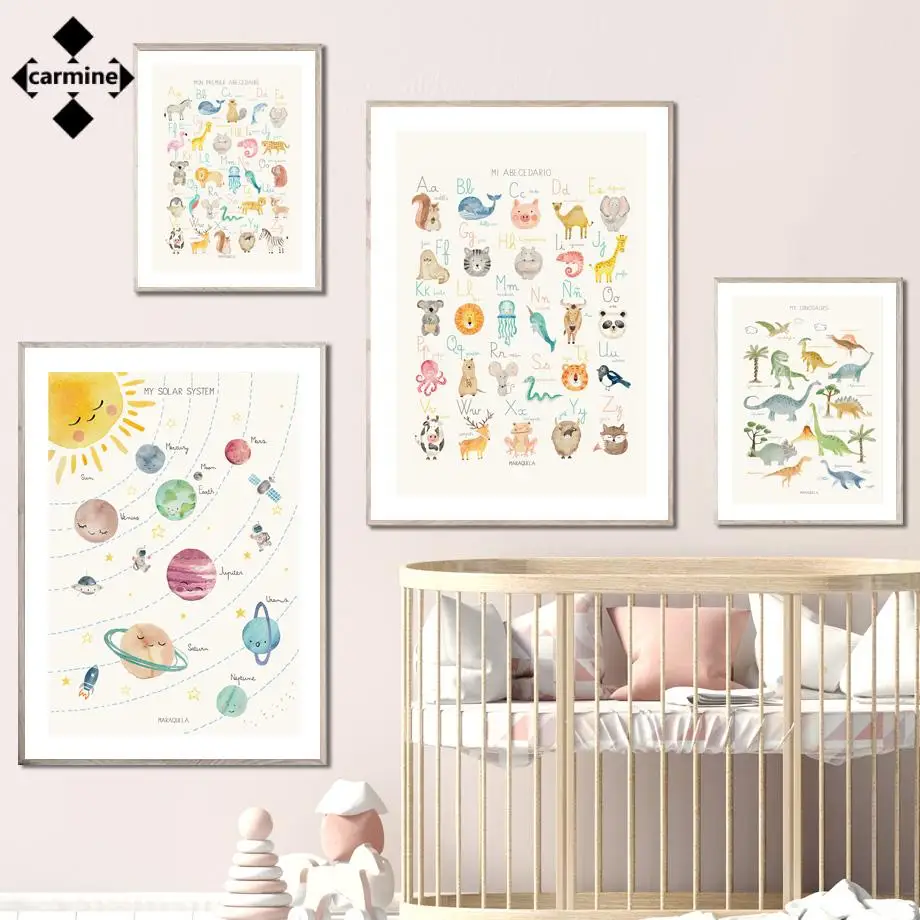 

Alphabet Animal Canvas Painting Solar System Posters and Prints Nordic World Map Print Wall Poster for Living Room Nursery Decor