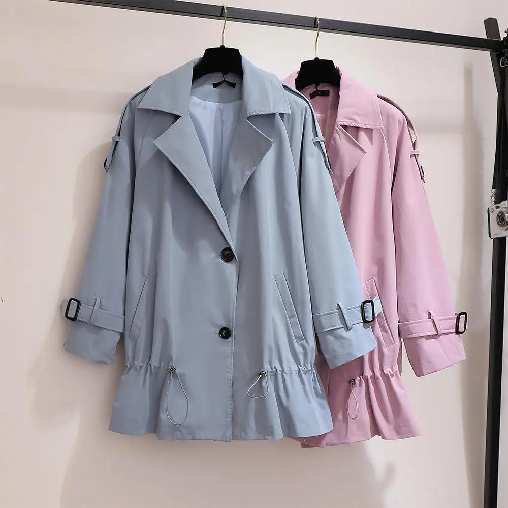 Женская ветровка с длинным рукавом на пуговицах большие размеры|Женские плащи и