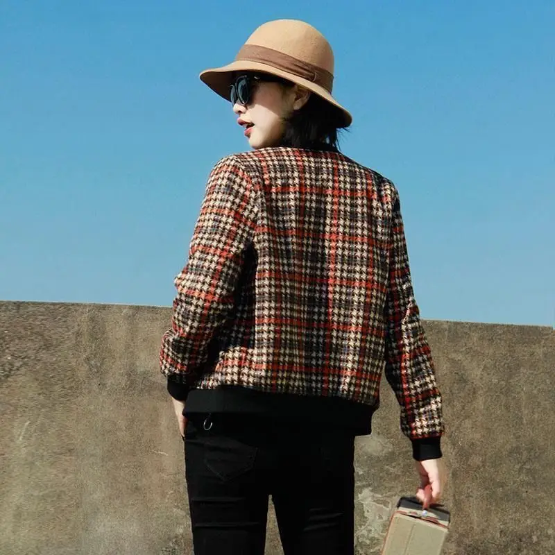 

Baseball Jacket Women's autumn winter thickened 2020 winter new Plaid short cotton jacket