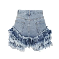 2021 new summer casual patchwork ruffles blue shorts for women high waist pockets all match asmmetrical slim short pant female