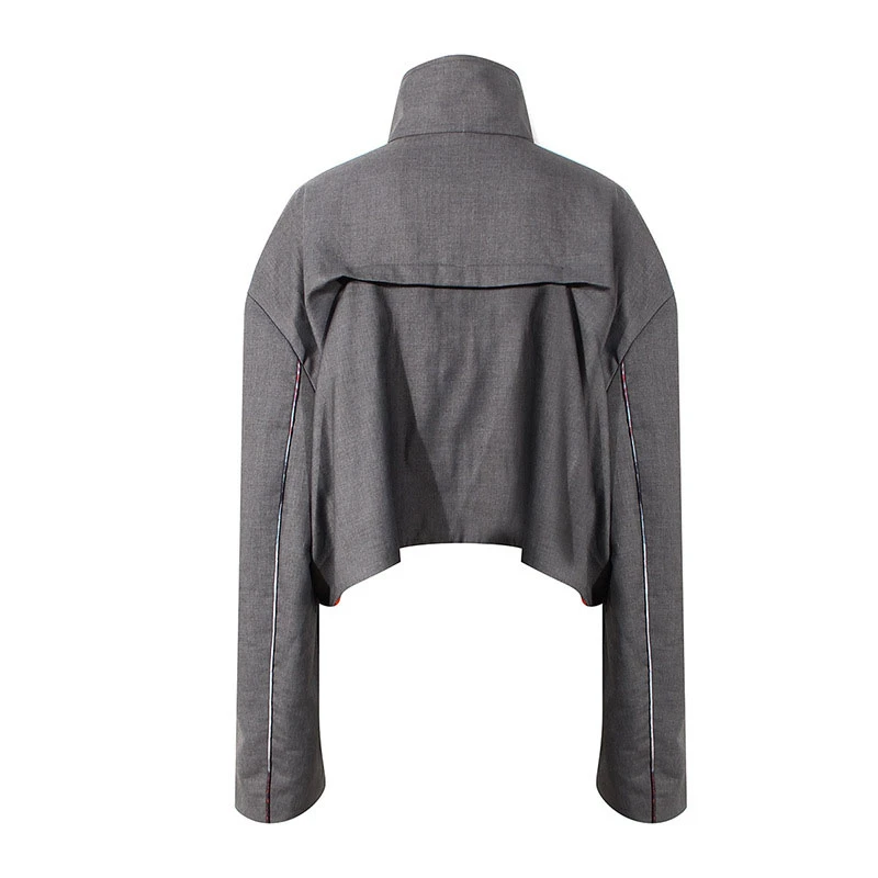 

SeeBeautiful Pockets Patchwork Loose Jacket Coat Stand Collar Long Sleeve Long Sleeve Hasp New Fashion 2021 Spring Women M610