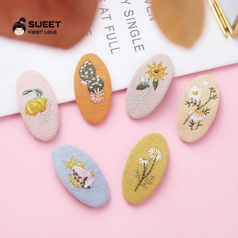 

Cute Hairpins Cartoon Hair Clip for Girls Floral Embroidery Hair Pins BB Clip Candy Color Kids Barrettes Hair Accessorie 1pcs