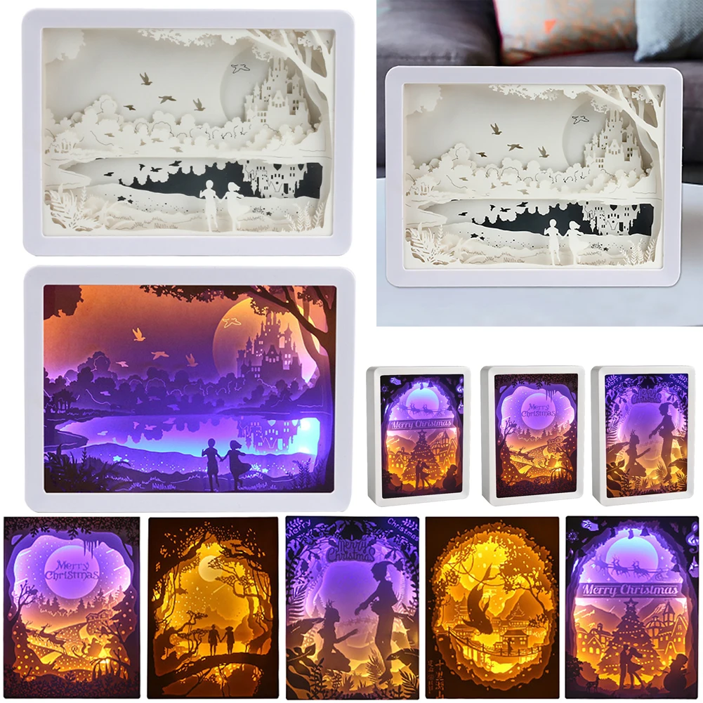 DIY 3D лампы для резьбы по бумаге тени резные огни креативный пульт дистанционного