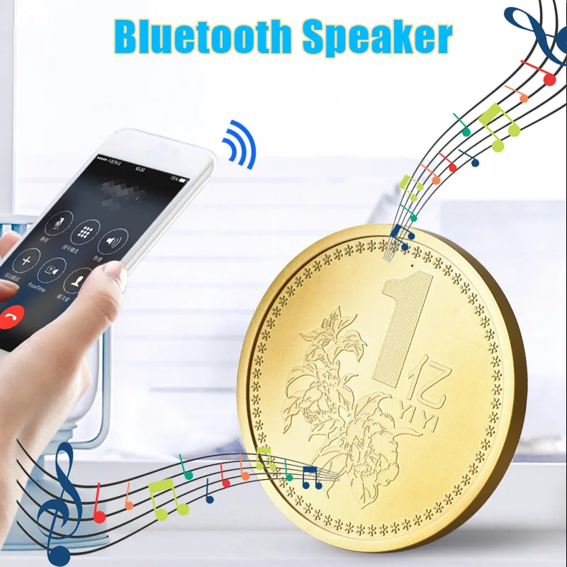 

Беспроводной Bluetooth-динамик в форме монеты, портативный Встроенный микрофон USB для дома PUO88