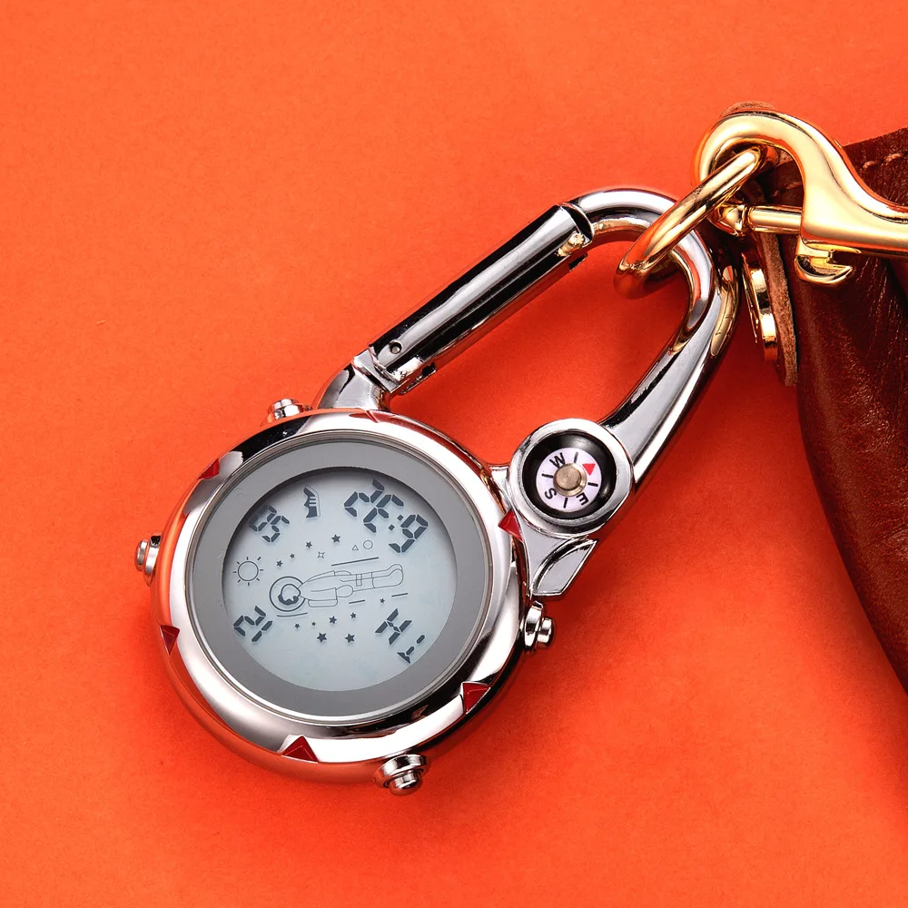 Astronaut Fob Nurse Watch Outdoor Digital Carabiner Clip Watch Gift Electronic Portable Multi-function Sport Hook Clock Compass