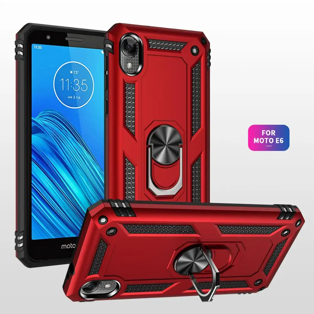 Ударопрочный чехол с подставкой для Motorola Moto E6 военный класс 360 градусов Магнитный