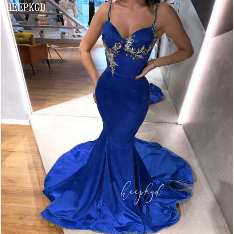 Королевский синий Русалка вечернее платье Длинные Формальные платья изысканные