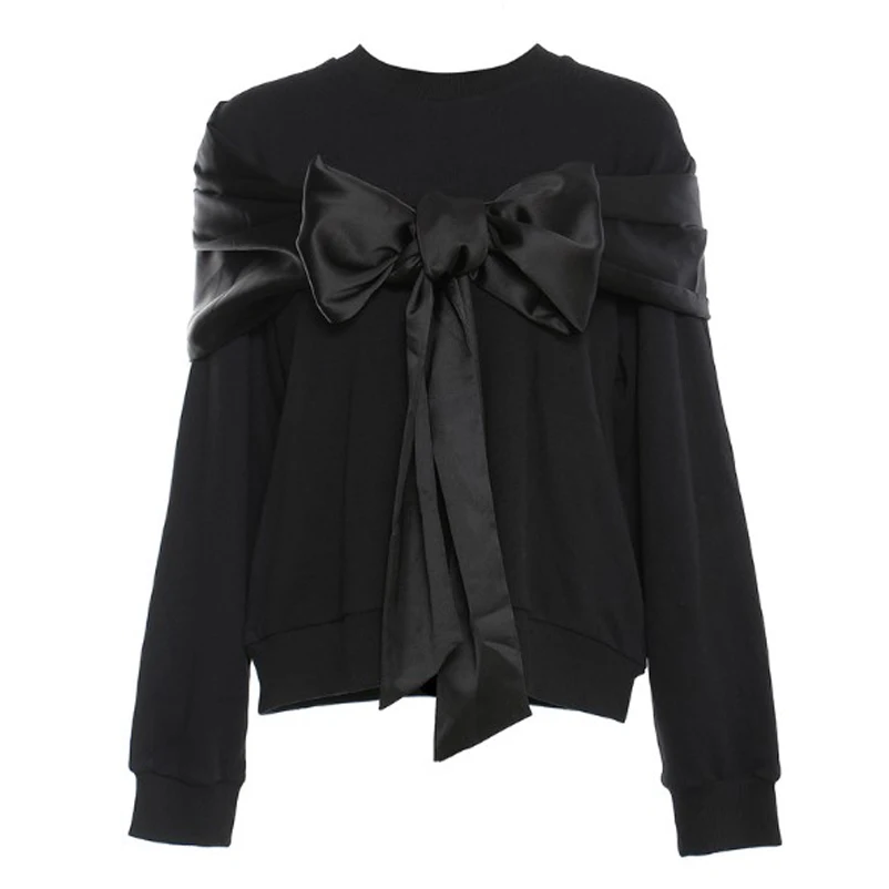 

Cultiseed Women Personalized Stitching Big Bow Hoodies Coat Female Autumn New Pullovers Long Sleeve Loose Casual Sweatshirts Top
