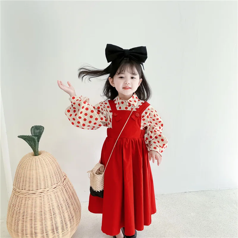 

Red Spring Summer Children's Clothes Set Baby Girls Blouse + Dress 2pcs/Set Kids School Beach Outdoor Teenage Girl Clothing High