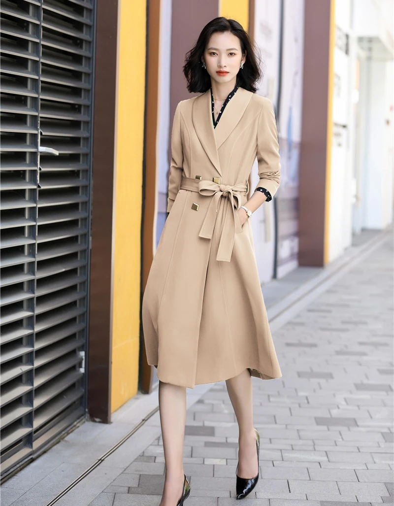 JapaneMiddle Long Windbreaker Coat with Skirt Formal OL Styles Women Professional Business Suits Autumn Winter Pantsuits Blazers