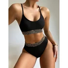 Бикини 2021 женский купальник с высокой талией женский комплект бикини пуш-ап купальный костюм черный купальный костюм бикини с лентой