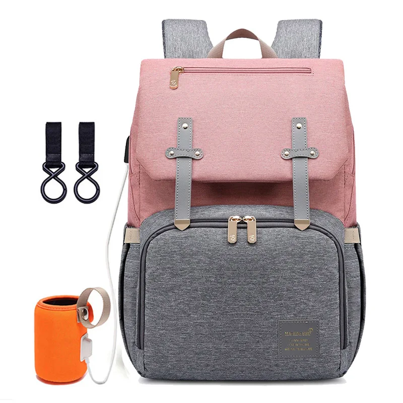 PinkGrey Сумка для подгузников, рюкзак для мамы,, USB, уход за ребенком, сумки для подгузников для кормления, модный дорожный рюкзак для подгузников для коляски, комплект - Цвет: PinkGrey