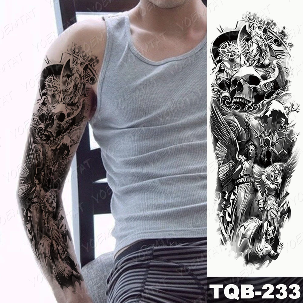 

Waterproof Temporary Full Arm Tattoo Stickers Skull Cruel Animal Tiger Demon Flash Tattoos Man Body Art Fake Sleeve Tatto Female