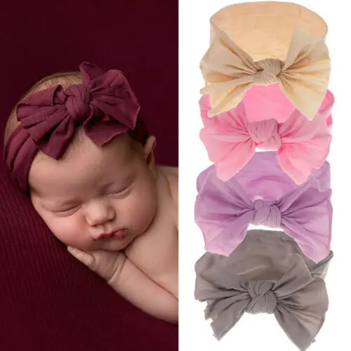 

Cute Elastic Newborn Baby Hairband Nylon Headband Girls Hair Band Single Layer Bowknot Turban