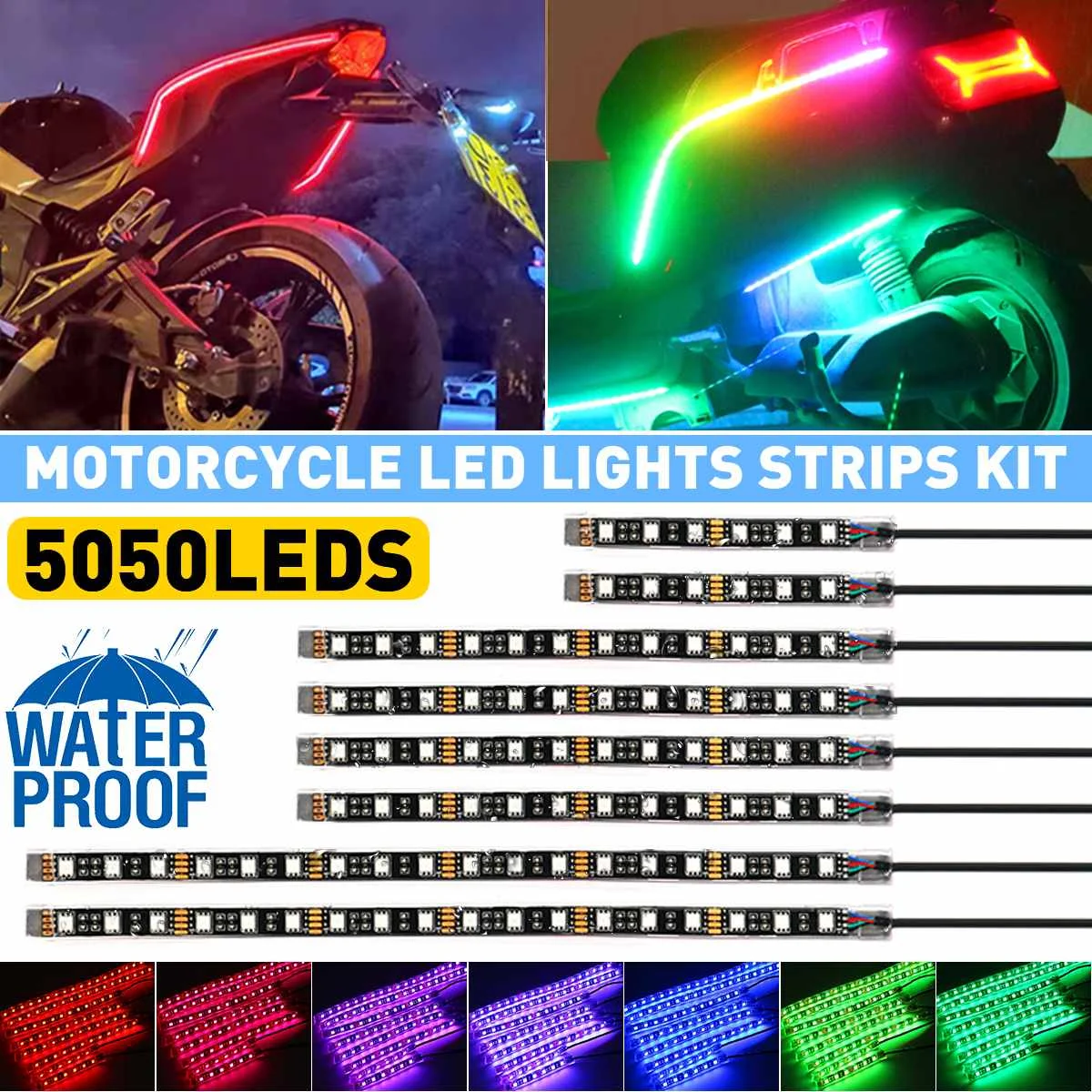 

8 шт. мотоцикл RGB светодиодный светильник полосы комплект Водонепроницаемый декоративный светильник bluetooth 4 клавиши дальний Управление 5050SMD ...