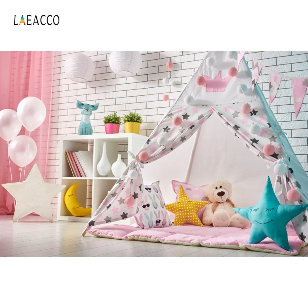 Laeacco фото фон палатка Wigwam детские игрушки Тедди мишка лампа экран занавеска День