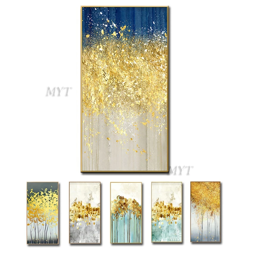 Бесплатная Доставка без рамки Золотая фольга абстрактная картина маслом на