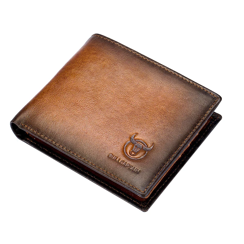 

ASDS-BULLCAPTAIN RFID Men's Leather Anti-Theft Brush Wallet Double Ultra-Thin Short Wallet Multi-Card Position ID Bag