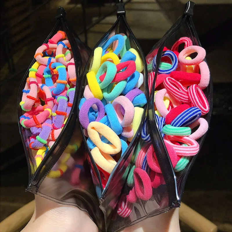 

[Xwen] 100 Pieces/set 2021 New Small Girls Rubber Band Female Colorful Headrope Kids Hair Loop Simple Accessories WE30083