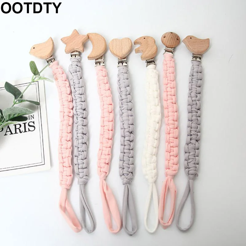 

Baby Pacifier Clip Chain Holder Beech Wooden Teether Teething Soother Molar Infant Toy Accessories