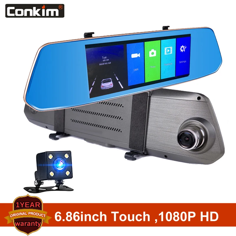 Видеорегистратор Conkim с сенсорным экраном 6 86 дюйма и камерой заднего вида 1080P Full