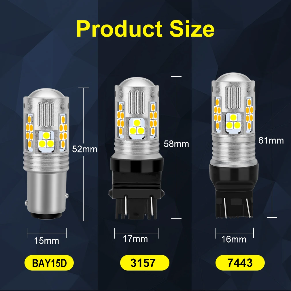2 шт. 1157 BAY15D P21/Светодиодная лампа мощностью 5 Вт с двойной Цвет T20 7443 Светодиодные лампы 3157 W21/5 Вт светодиодные противотуманные лампы светильник вождения светильник Авто Бег белый янтарь
