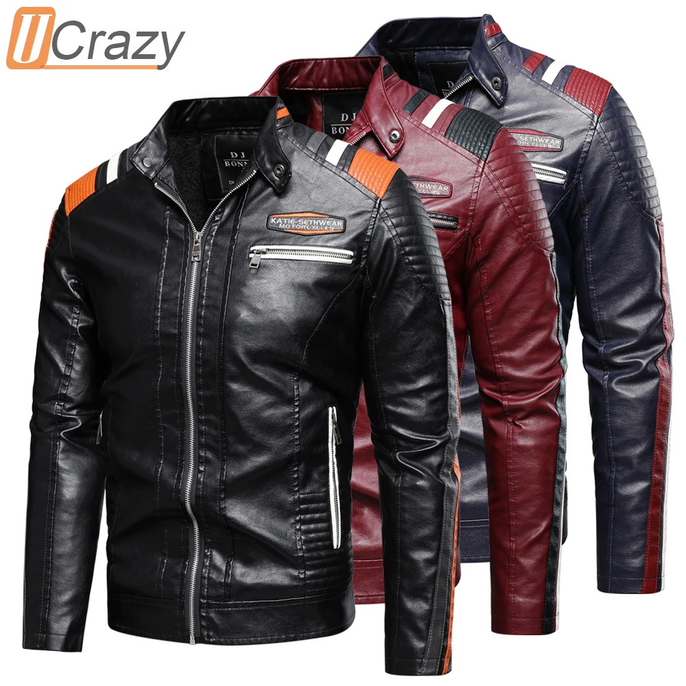 Мужская винтажная куртка из потертой кожи Повседневная байкерская