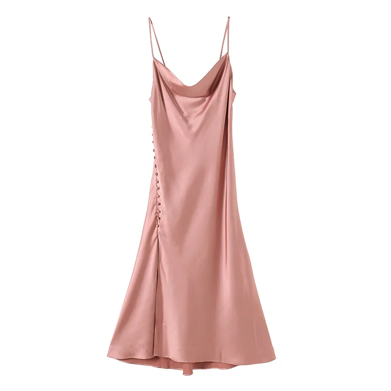 

HLBCBG Woman Dress Satin Sleeveless Spaghetti Strap Evening Party Black Sundress Long Wedding Silk Dress 2021 Summer New