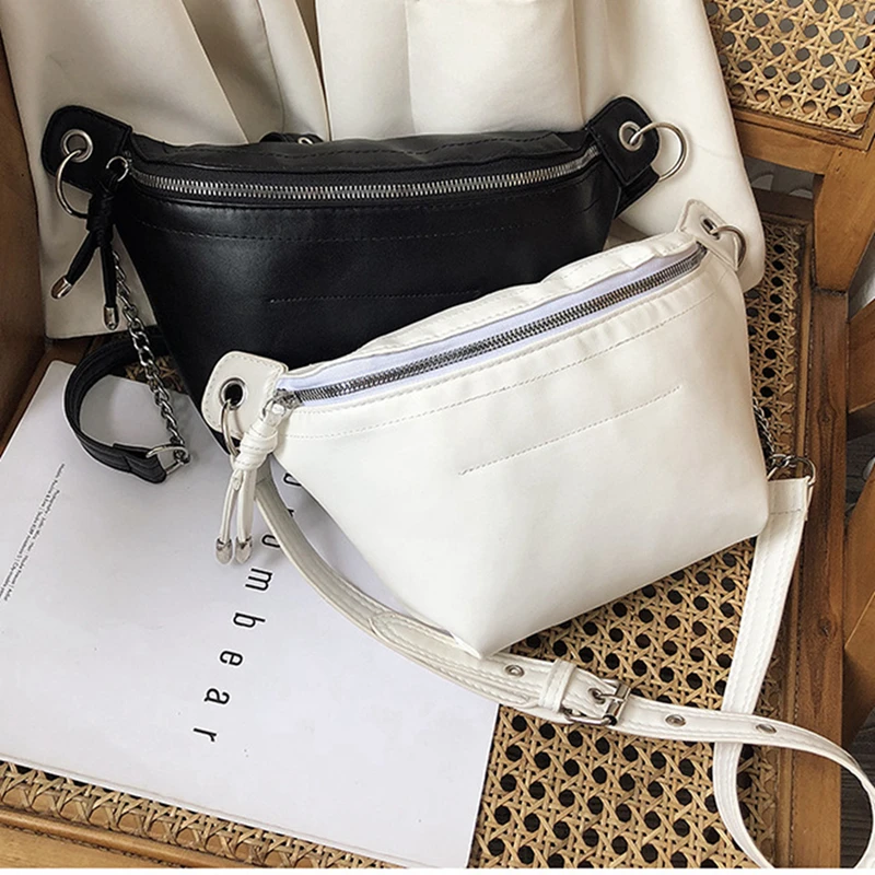 Модная однотонная поясная сумка с цепочкой широкий пояс женская через плечо