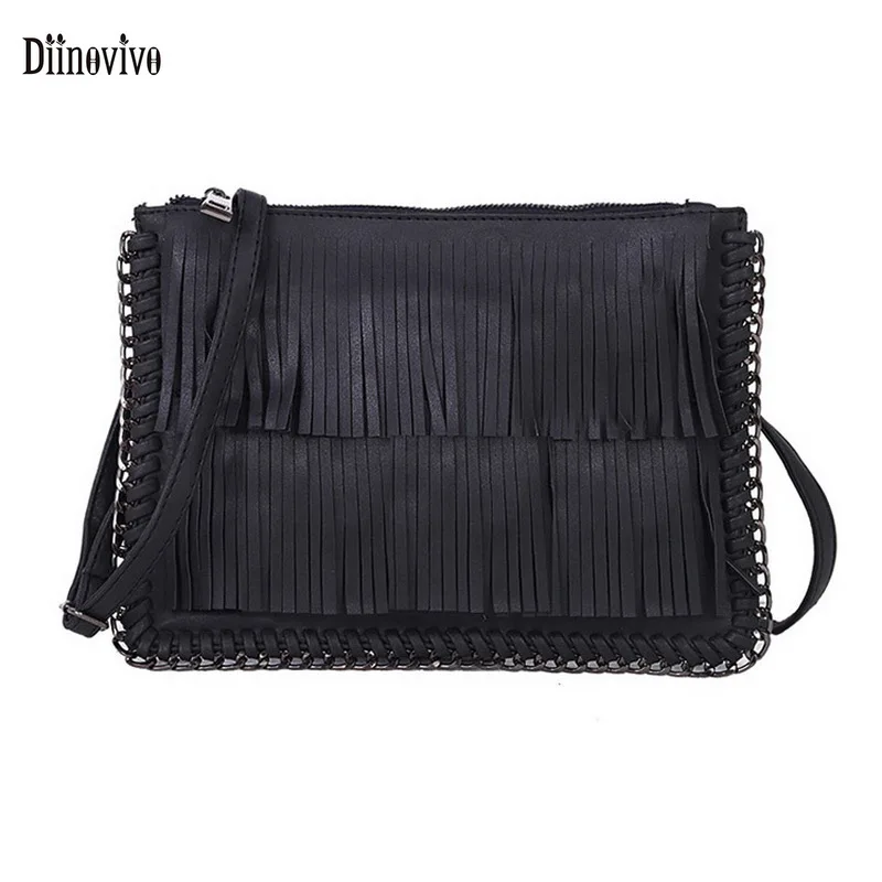 

DIINOVIVO High Quality Women Shoulder Bags Tassel Design Messenger Bag Rock Chain Weave Female Bags Clutch Envelope Bag WHDV1917