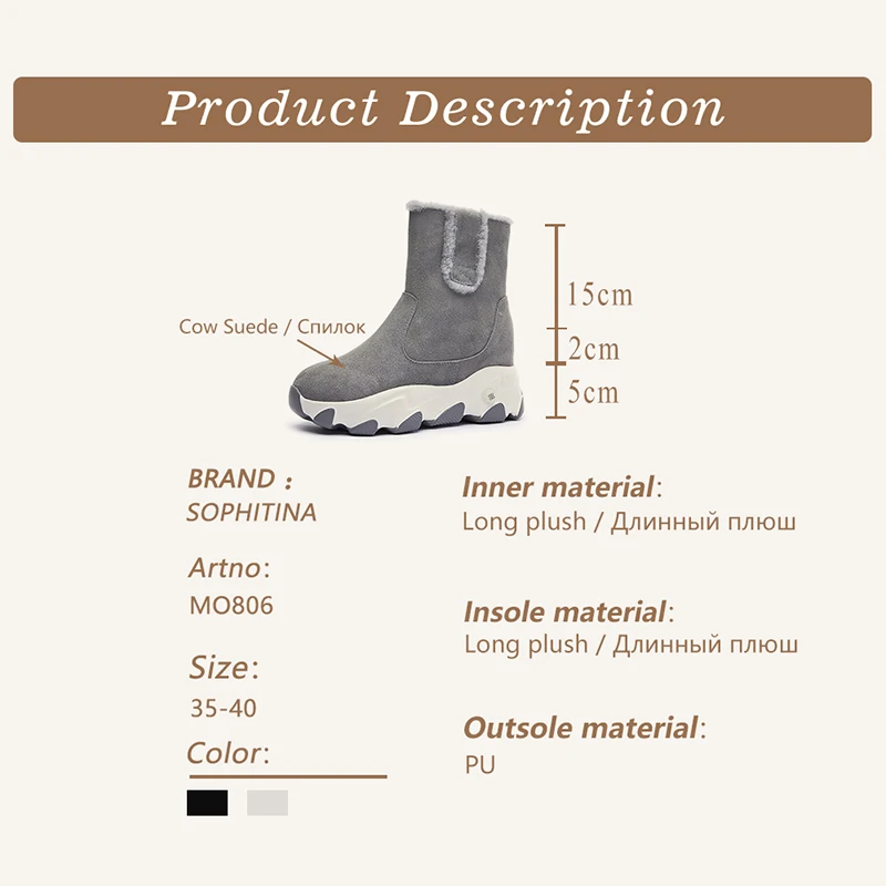 

SOPHITINA Platform Non-slip Women Shoes Fashion Cow-Suede Zipper Patchwork Shoes Round Toe Mid Heel Casual Women's Boots MO806