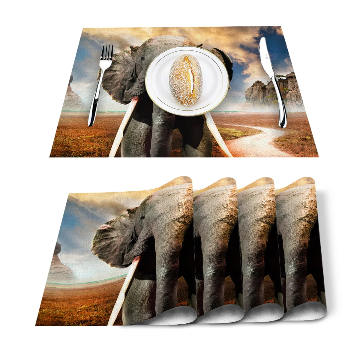 Набор из 4/6 ковриков для обеденного стола животных слона Африки чудовища